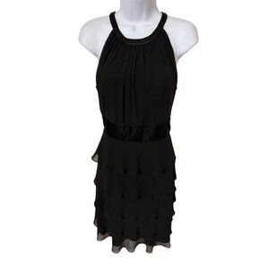 Jones Wear Black Halter Neck Sleeveless Tiered Ruffle Dress Size 8 Party